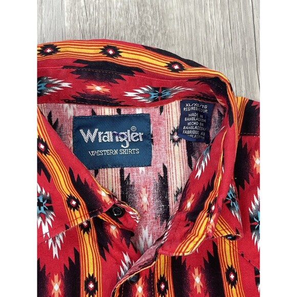 Vtg Wrangler Women’s XL Western Shirt Extra Large Aztec Long Sleeve Orange Red I - Picture 4 of 7
